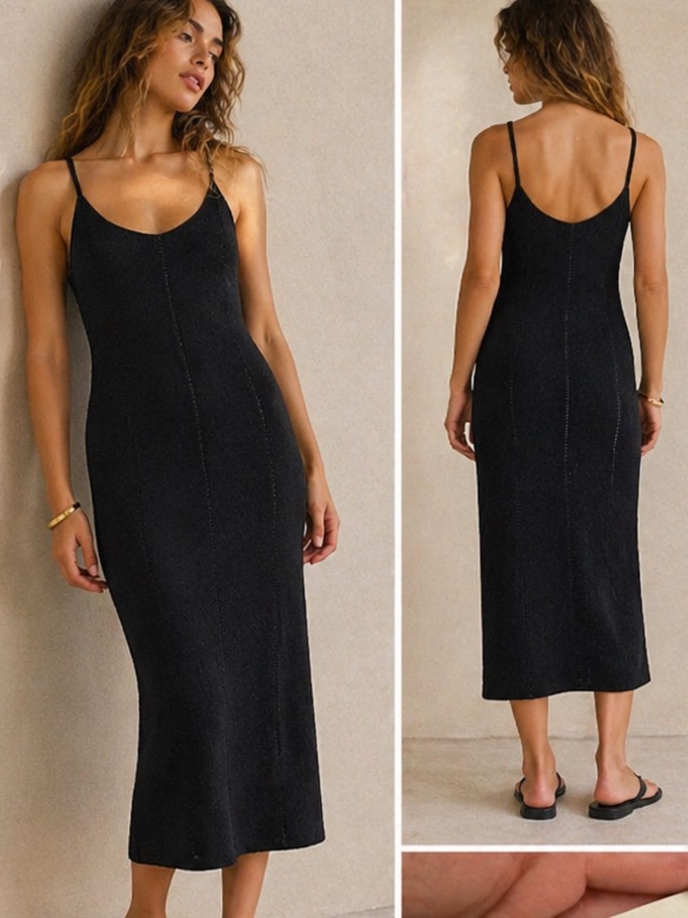 Freshman 1996 Black Knit Midi Dress Scoop Neck Strappy Size S NWT